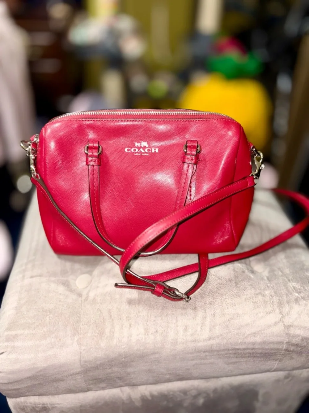 Coach Mini Bennett Satchel Red Crossbody Bag Saffiano Leather Gold Hardware - Picture 7 of 11